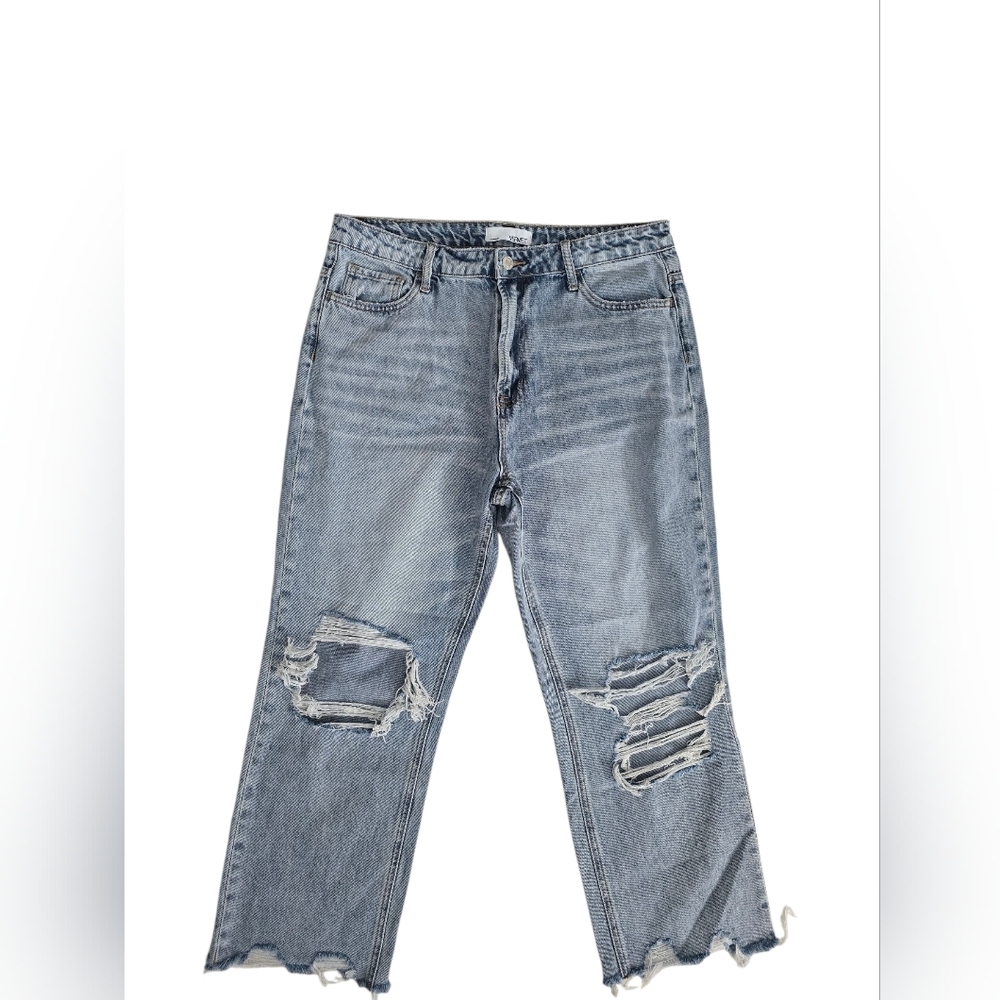 Vervet Women's 90's Vintage Crop Straight Distressed Blue Jeans Relaxed Fit 31